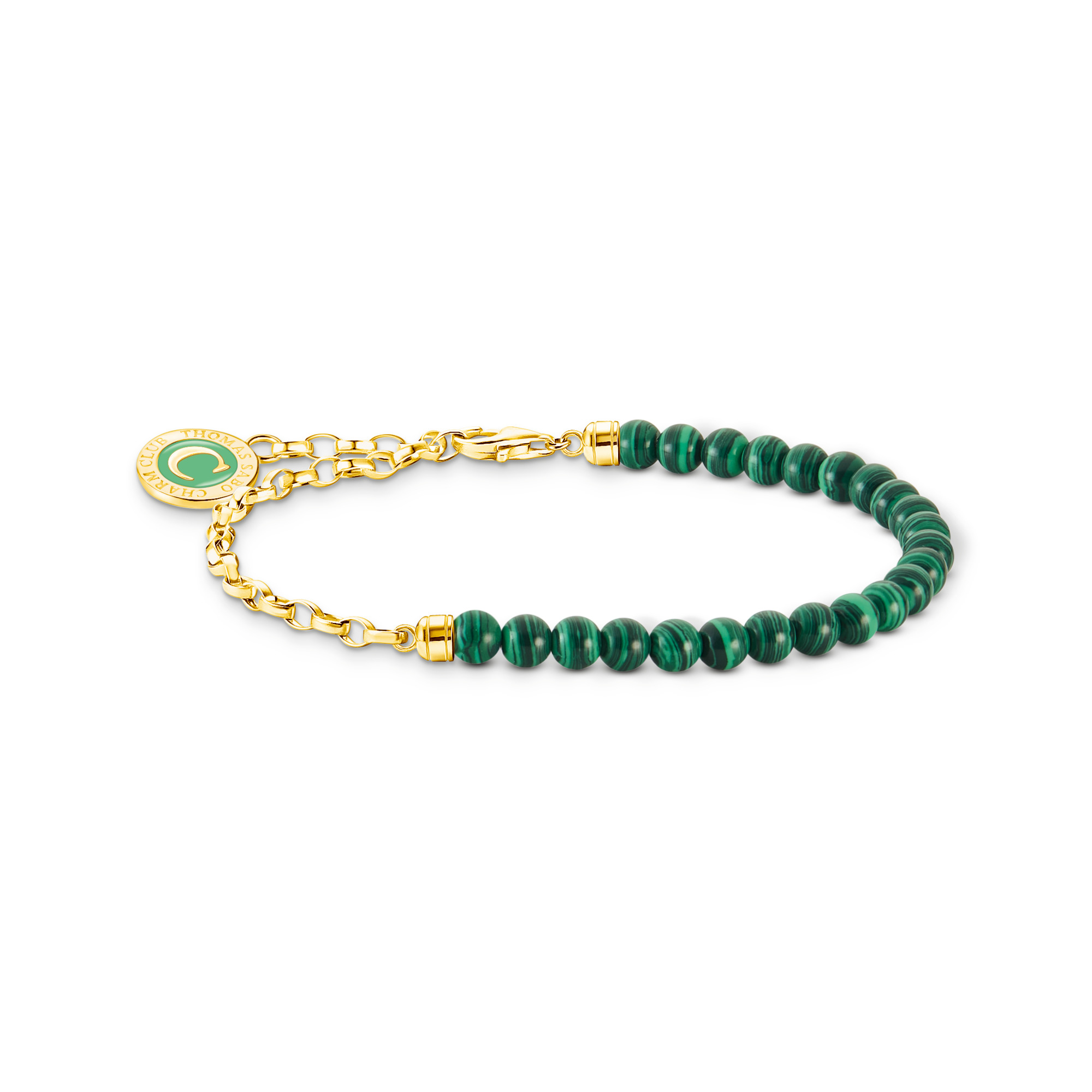 Thomas Sabo A2130-140-6-L17v Member Charm-Armband mit Gliedern und imitiertem Malachit vergoldet