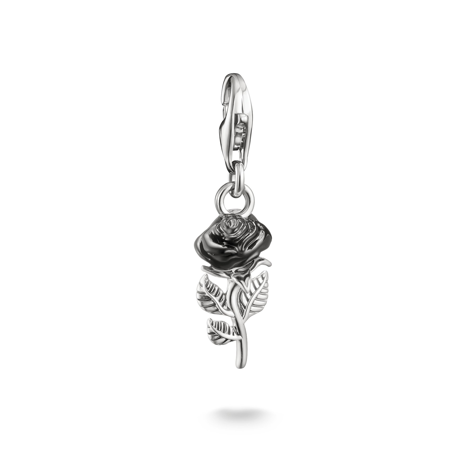 Thomas Sabo Charm-Anhänger True Romance Rose aus geschwärztem Silber mit schwarzer Emaille und Karabiner 2232-664-11