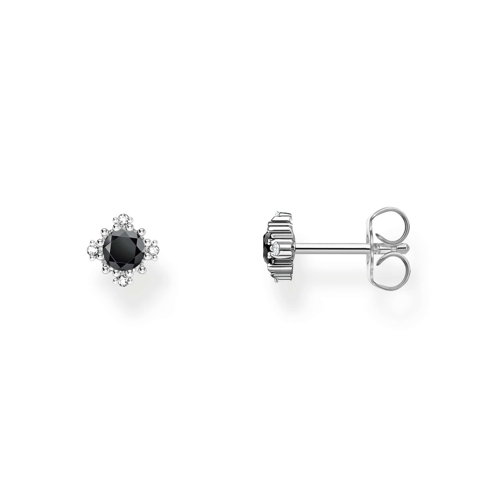 Thomas Sabo Ohrstecker Vintage aus recyceltem 925 Sterling Silber geschwärzt mit schwarzem Zirkonia und weißem Zirkonia-Kranz 5,8 mm