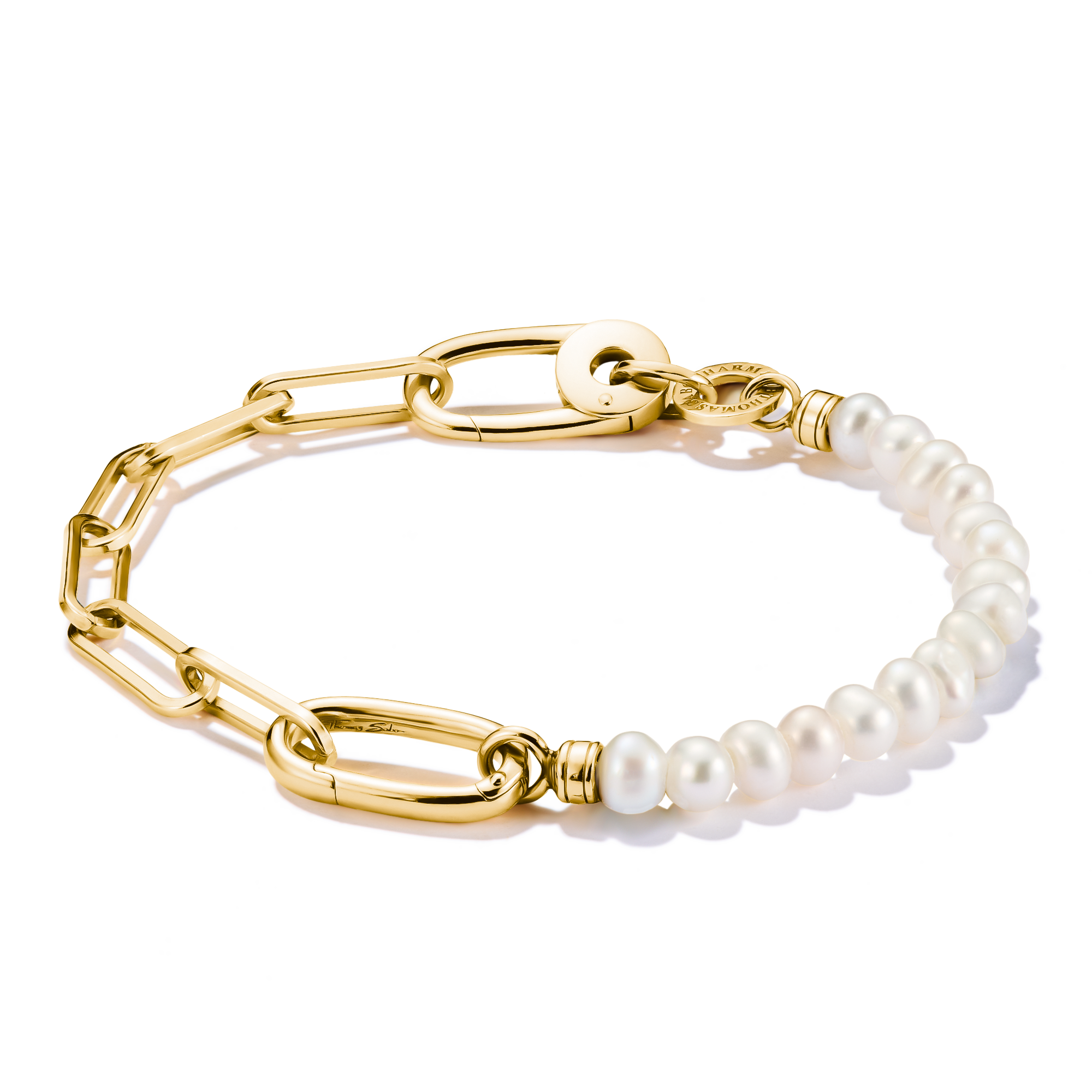 Thomas Sabo Charm-Armband Paperclip & Perlen vergoldet mit Connect Link