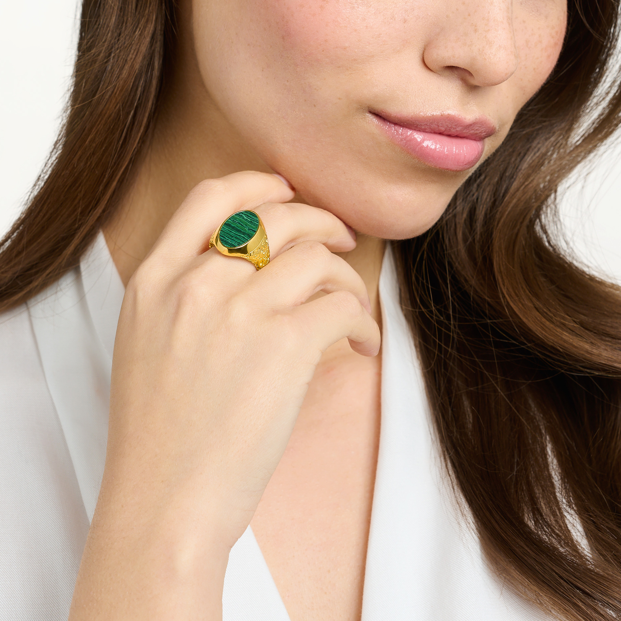 Thomas Sabo Ring Silber vergoldet "Grün-Gold" TR2242-140-6-62