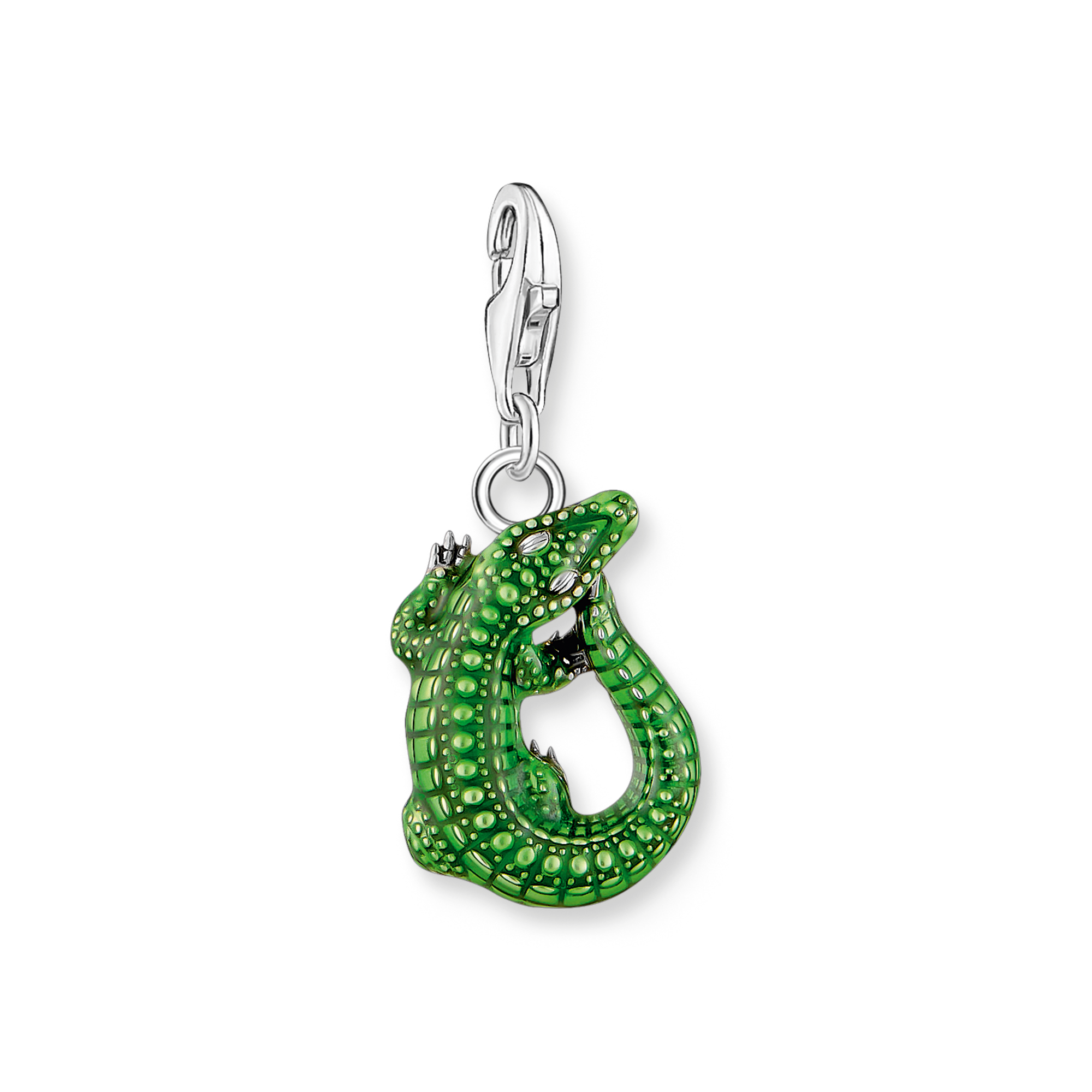 Charm-Anhänger Krokodil von Thomas Sabo aus 925er Silber mit grün-schwarzer Emaille und Karabinerverschluss – Modell 2218-664-7