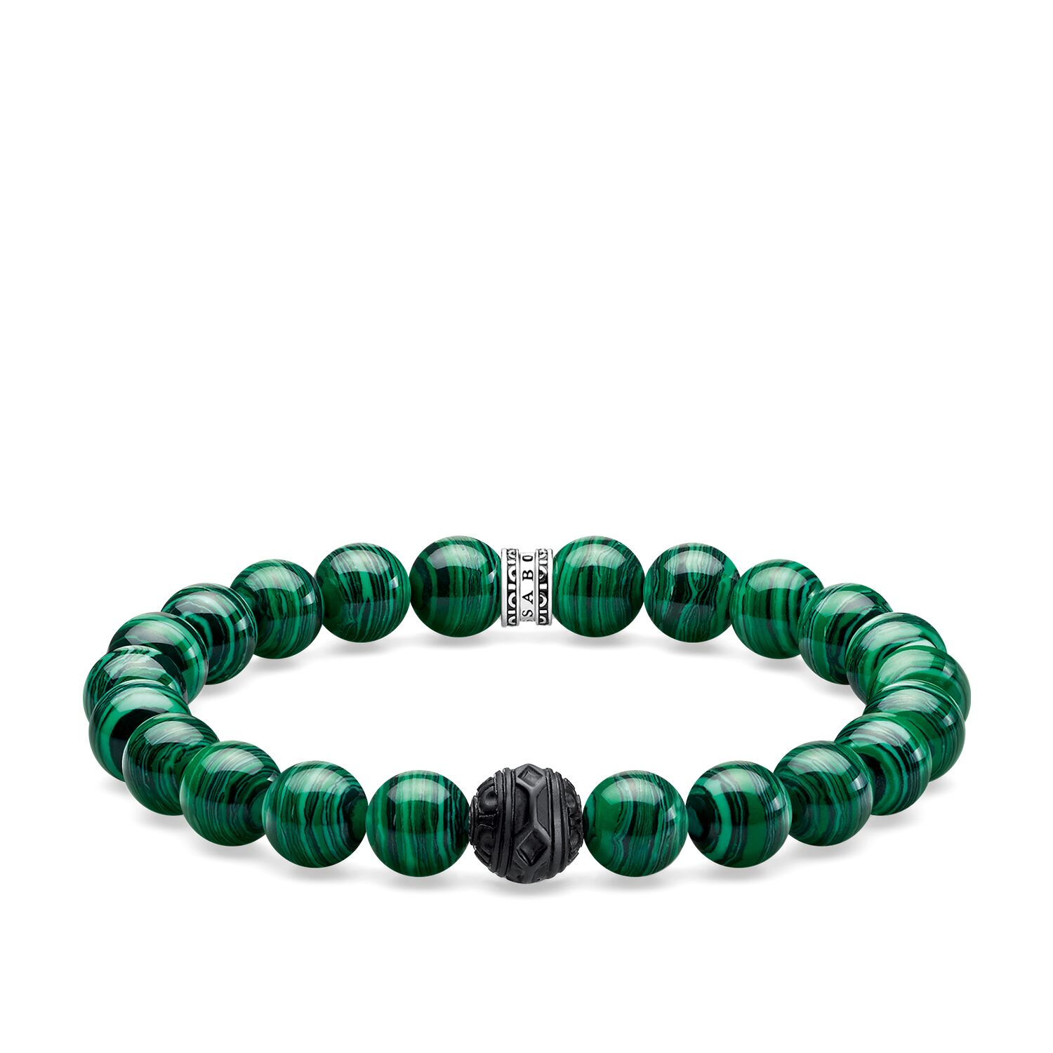 Thomas Sabo Kugelarmband aus 925 Sterlingsilber mit Malachit und Obsidian Ø 9 mm Stretcharmband