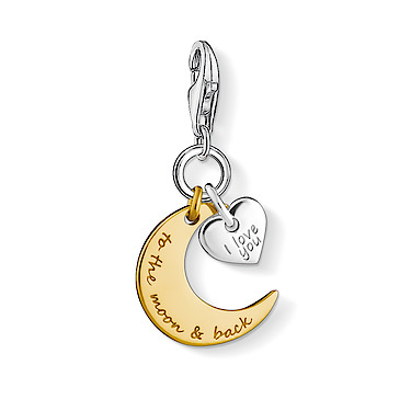 THOMAS SABO Charm I LOVE YOU TO THE MOON & BACK 1443-413-39 aus 925 Silber, teils vergoldet, Mondmotiv, Karabiner, EAN 4051245298420