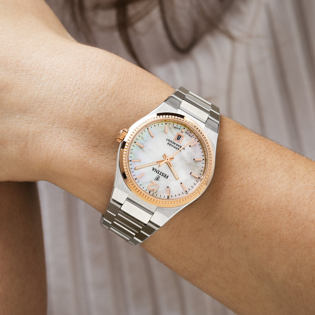 Festina Swiss Made Rivé Damenuhr F20066/1 Edelstahl Beige