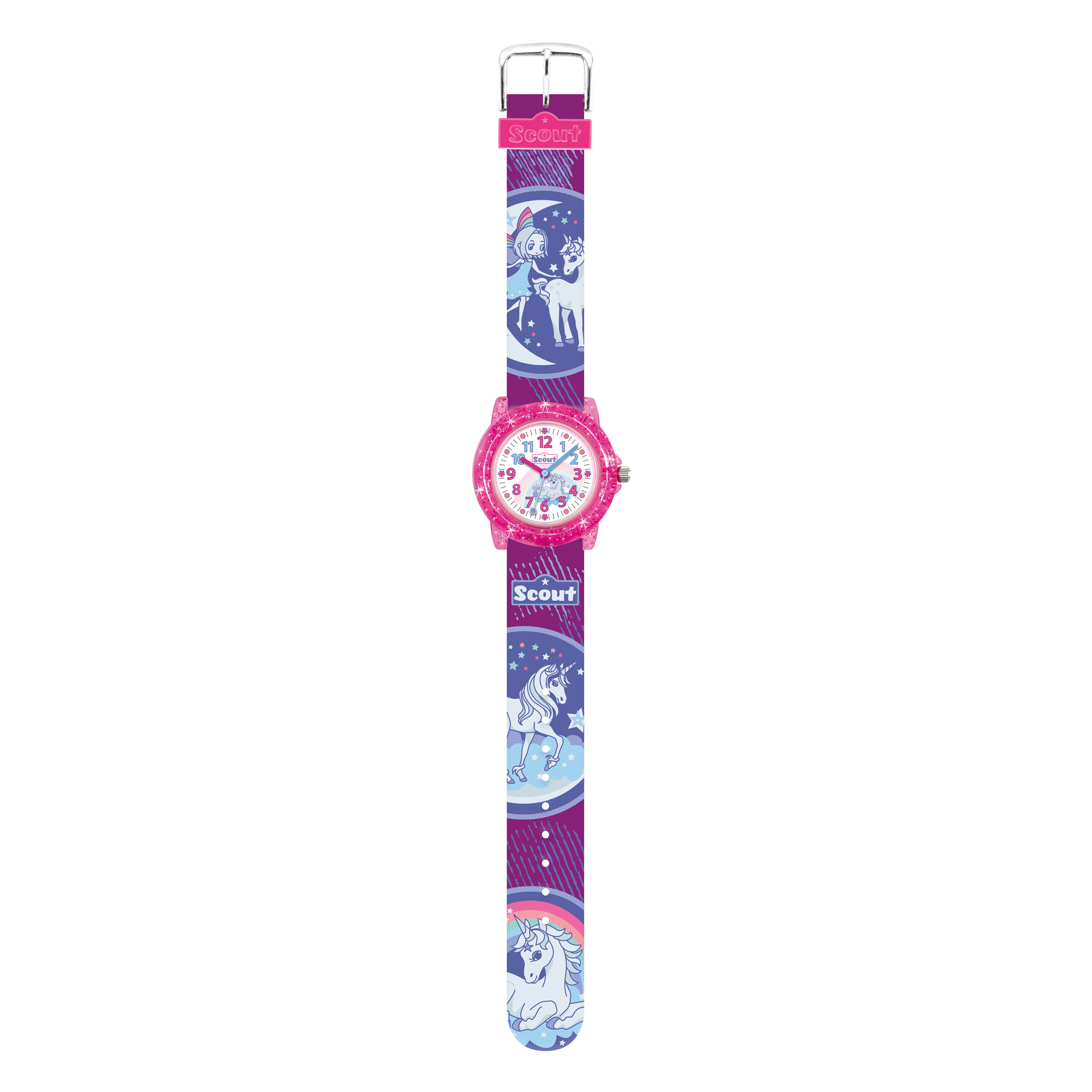 Scout Kinder-Uhr Crystal 30mm Einhorn Kunstlederband lila/pink 5bar