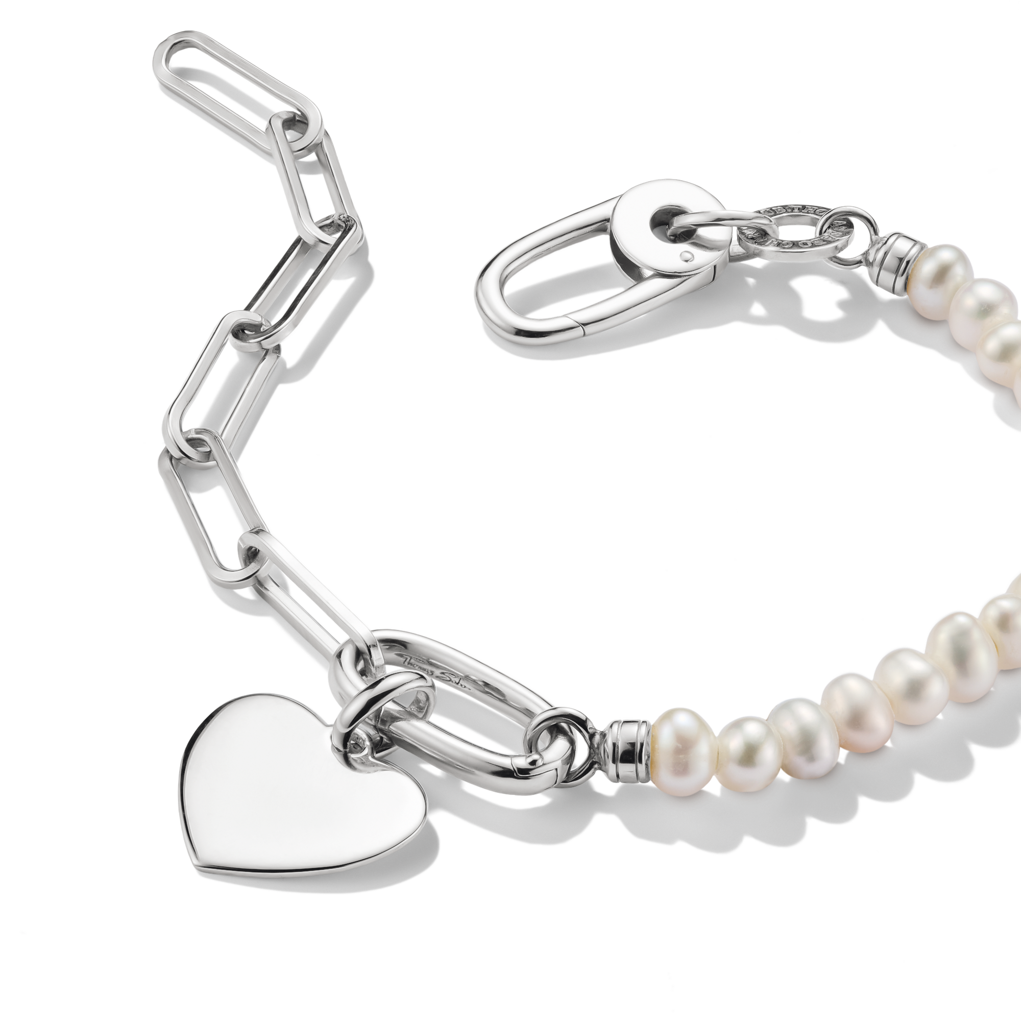 Thopmas Sabo C1209-082-14-L17 Charm-Armband Paperclip und Perlen mit einem Connect Link Silber
