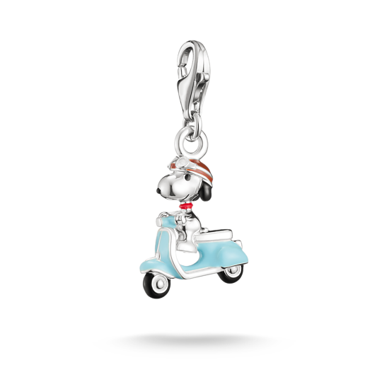 THOMAS SABO PEANUTS Charm Snoopy auf Vespa aus 925 Silber mit bunter Emaille, Karabiner, 23 mm, 2243-664-7, EAN 4051245636451