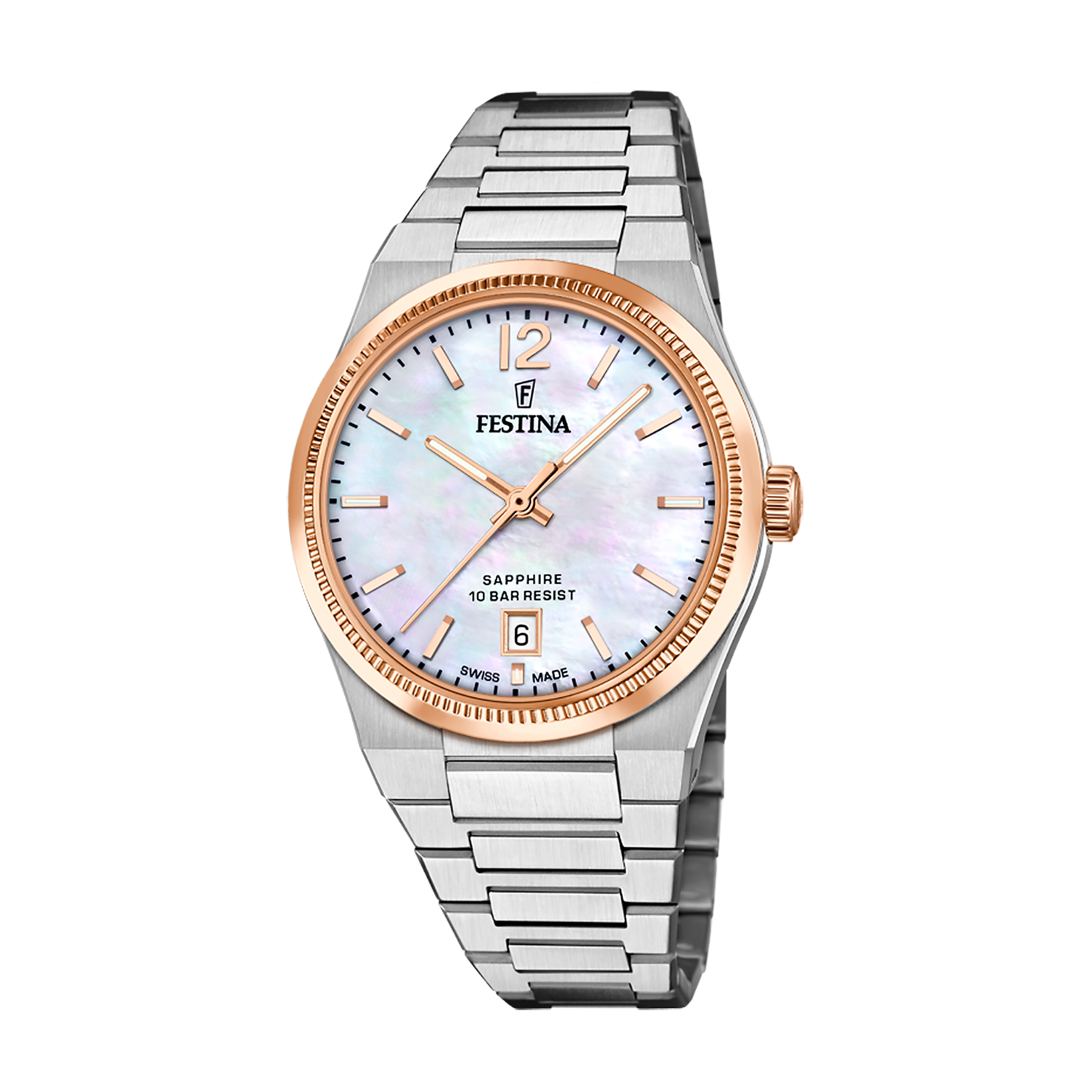 Festina Swiss Made Rivé Damenuhr F20066/1 Edelstahl Beige