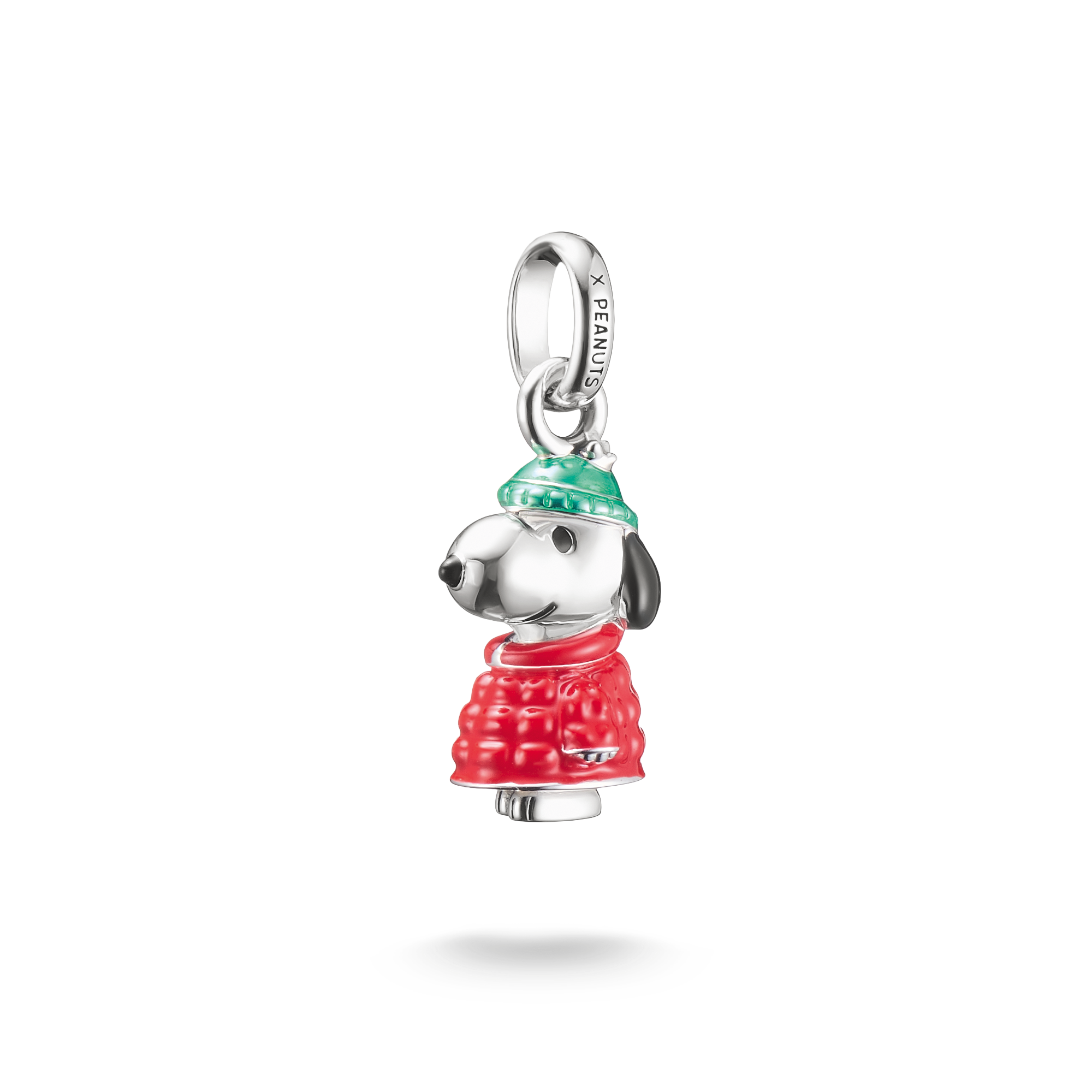 Thomas Sabo Snoopy Winterjacke Peanuts Charm aus Silber mit roter Jacke und grüner Mütze