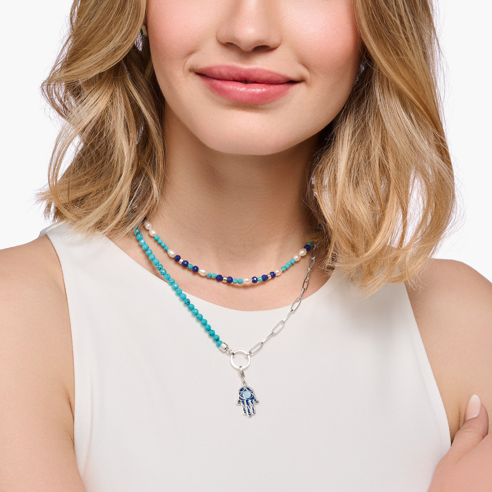 Thomas Sabo KE2189-007-17-L45V Member Charm-Kette mit türkisen Beads und Charmista Coin Silber