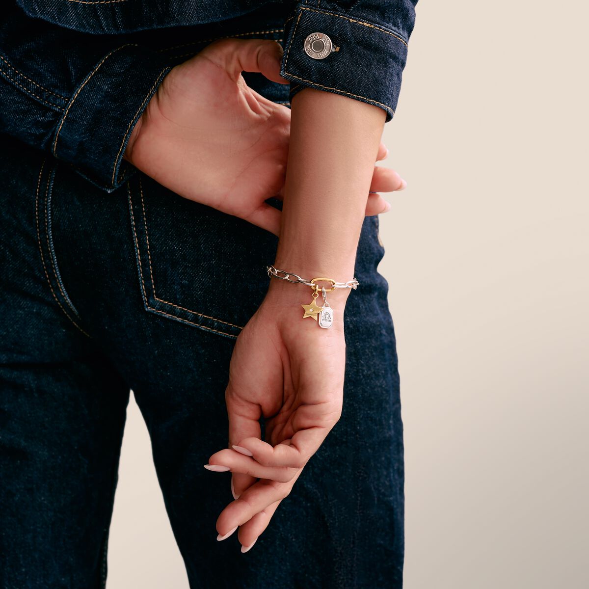 Thomas Sabo C1204-413-7-L19 Charm-Armband Bicolor mit einem Connect Link Silber