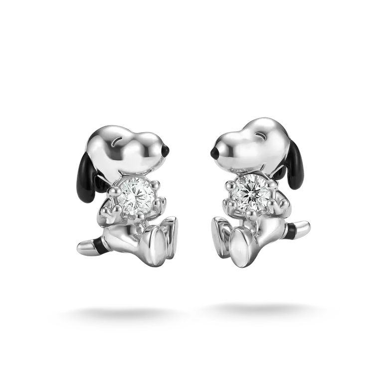 THOMAS SABO PEANUTS Ohrstecker Snoopy aus 925 Silber geschwärzt mit Kaltemail und weißem Zirkonia, 9 x 6,3 mm, H2348-691-14, EAN 4051245636499