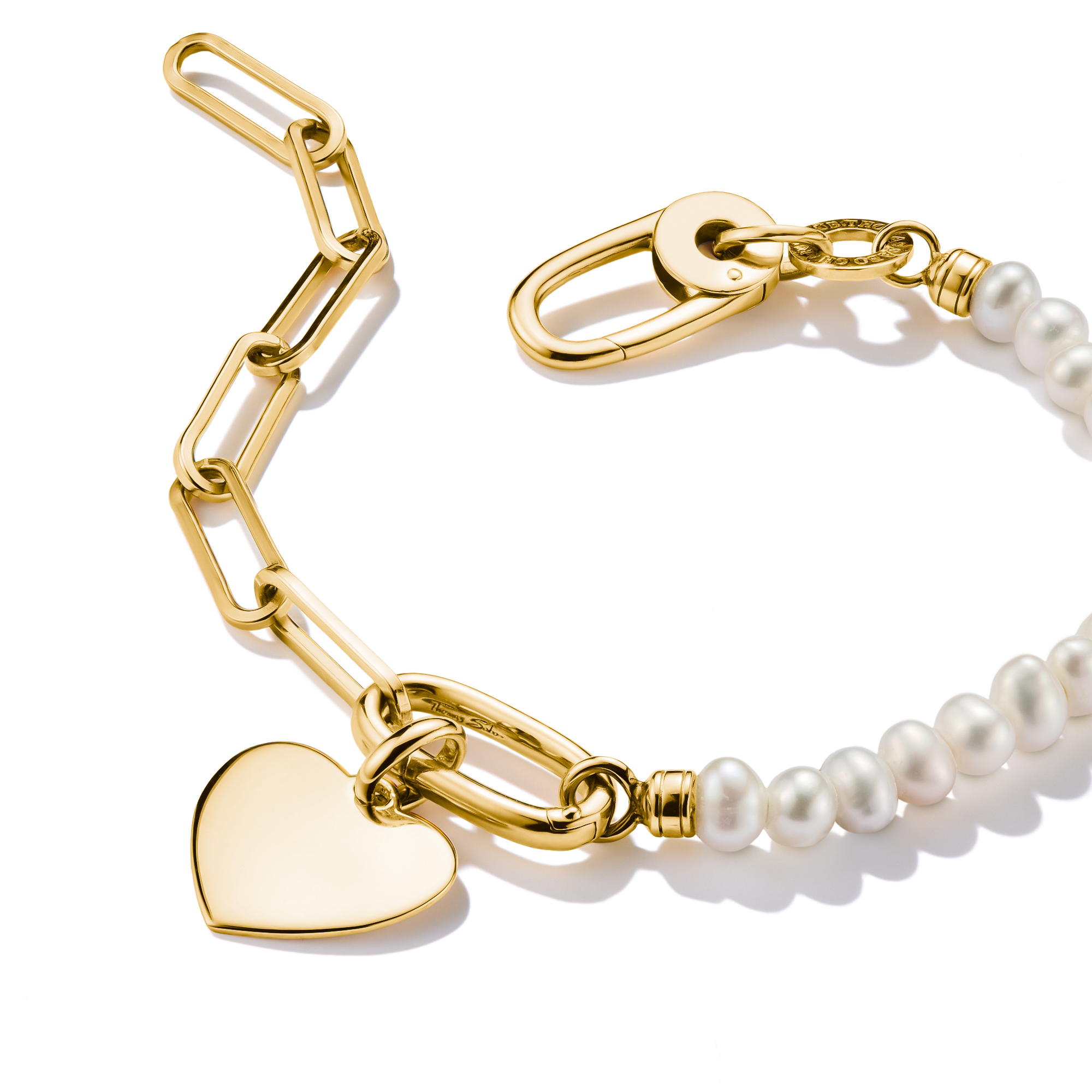 Thomas Sabo C1209-430-14-L17 Charm-Armband Paperclip und Perlen mit einem Connect Link vergoldet