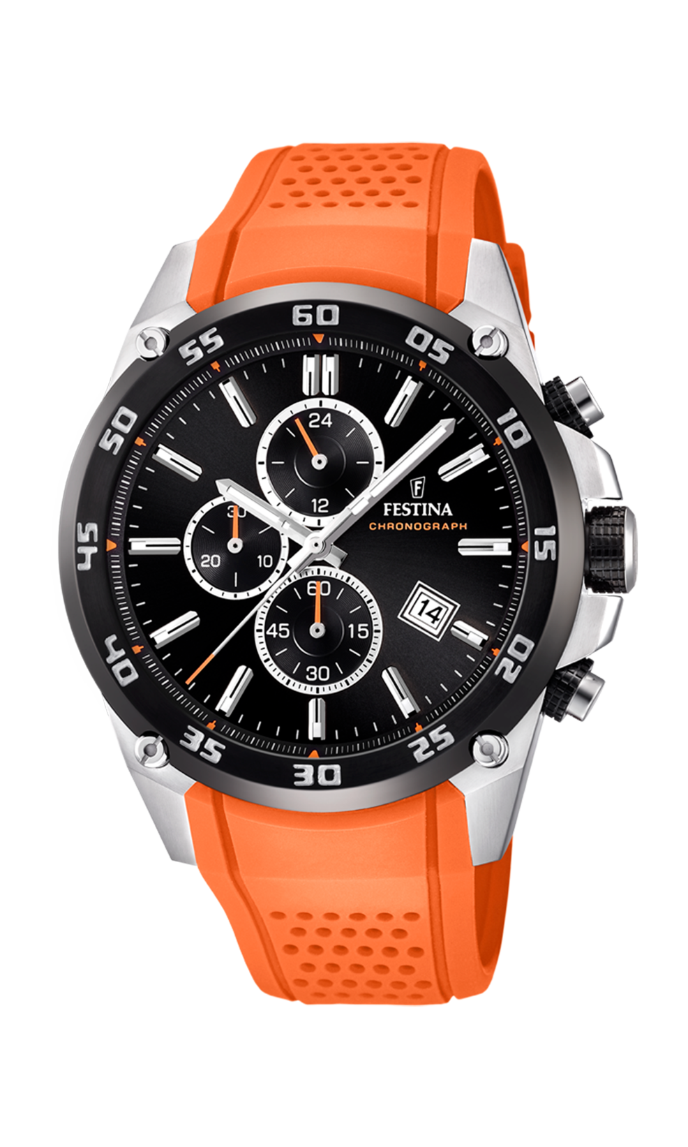 Festina Herrenchronograph F20330/4 schwarzes PVD Edelstahl orange PU-Band 50 mm 10 ATM