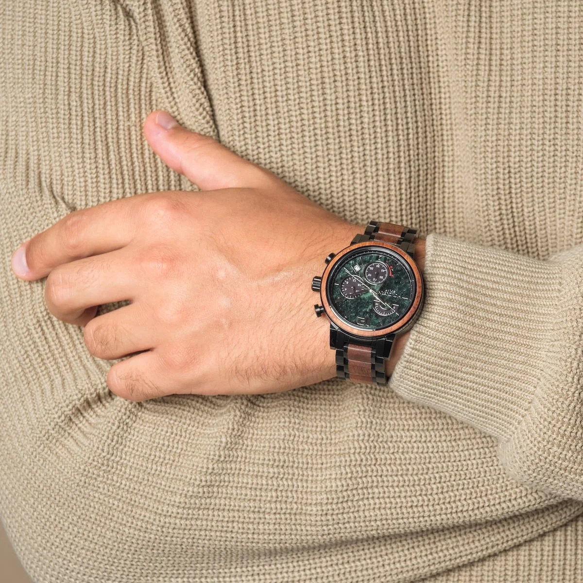 Holzkern Herrenuhr Scattered Marmor/Koa Solar HK1081