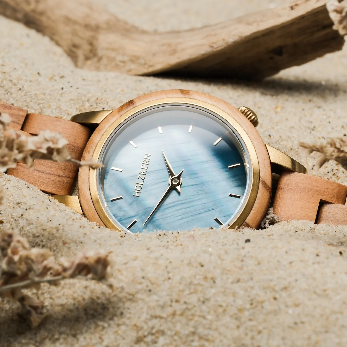 Holzkern Damenuhr Antrim Olive/Perlmutt