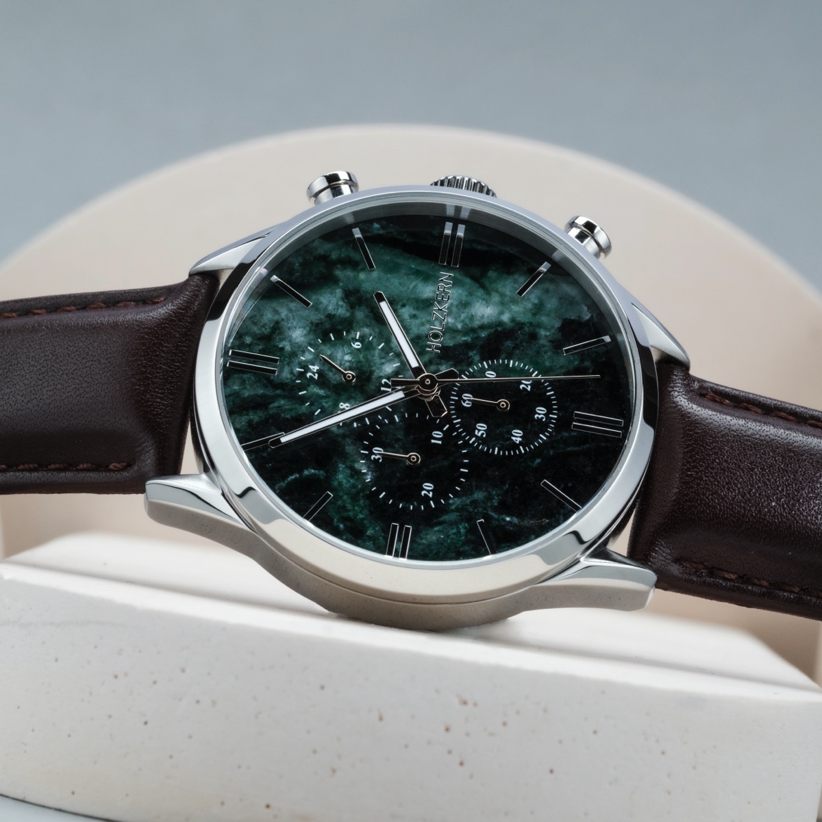 Holzkern Herrenuhr Gifted (Grüner Marmor/Dunkelbraun)