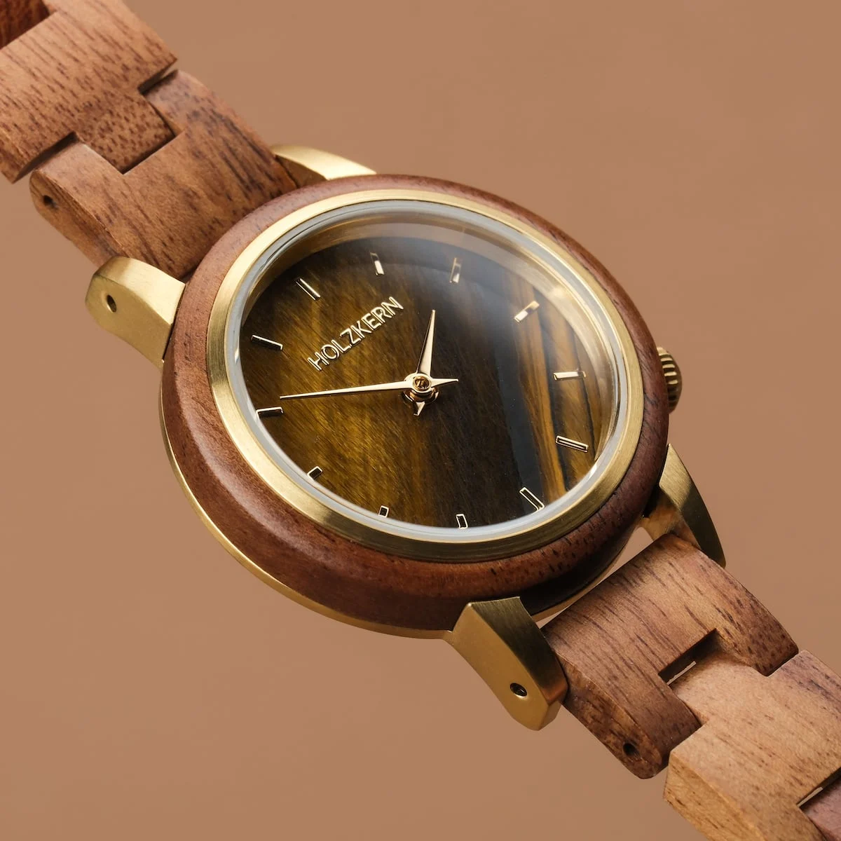 Holzkern Damenuhr Costa del Sol (Koa/Tigerauge)