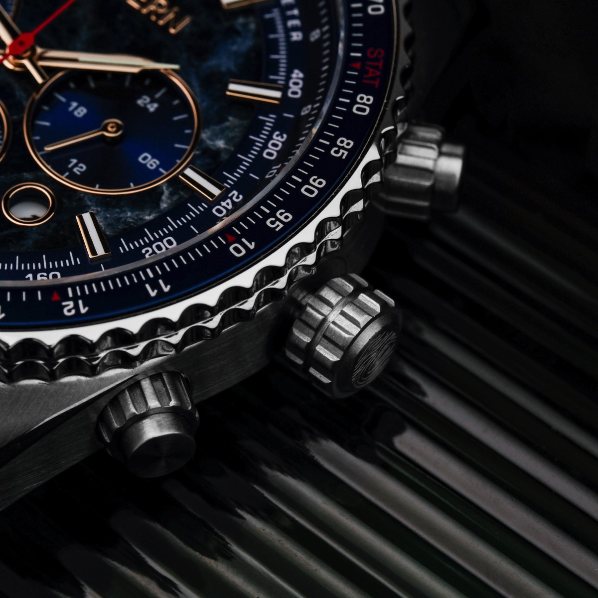 Holzkern Herrenuhr Openhorizon Blauer Marmor & Silber