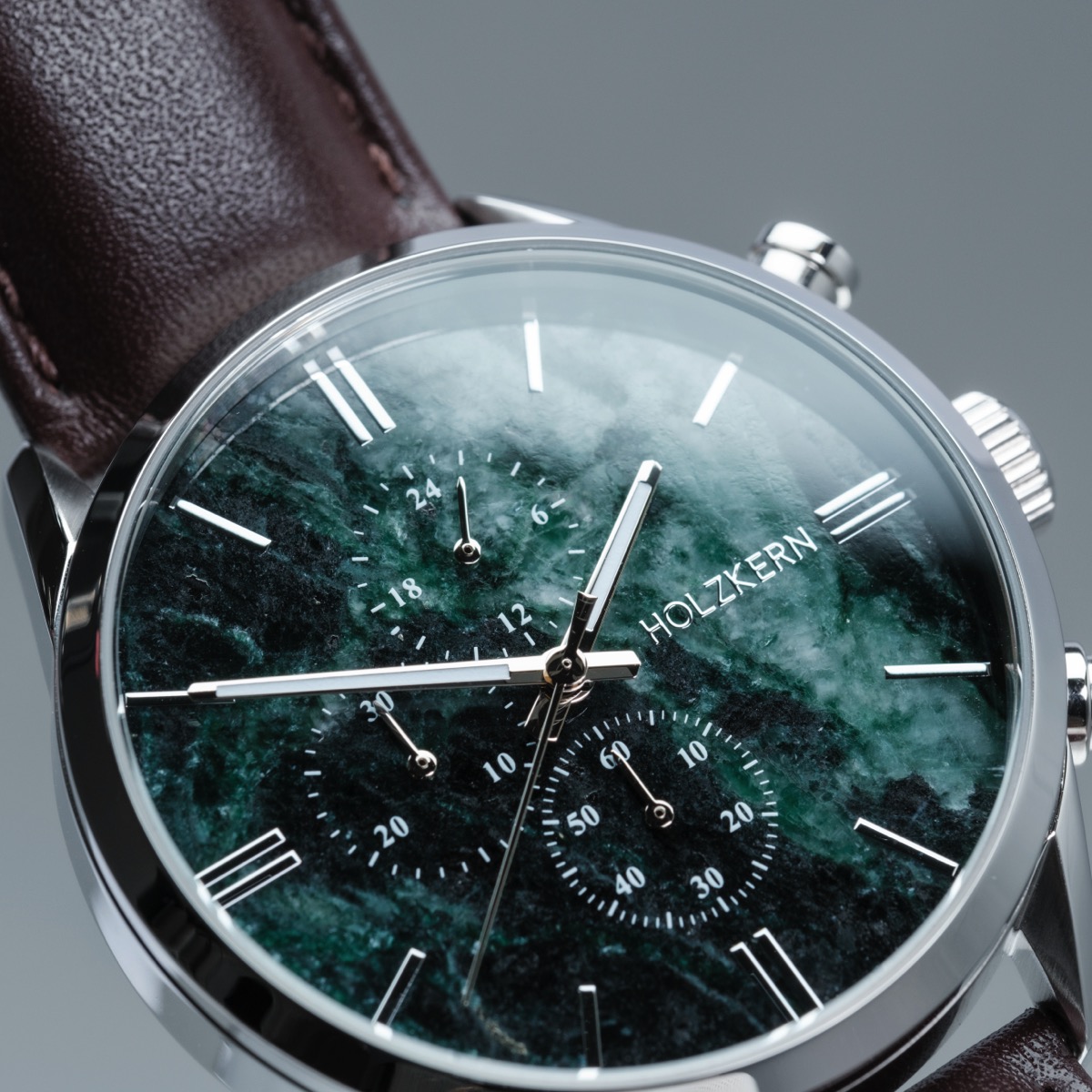 Holzkern Herrenuhr Gifted (Grüner Marmor/Dunkelbraun)