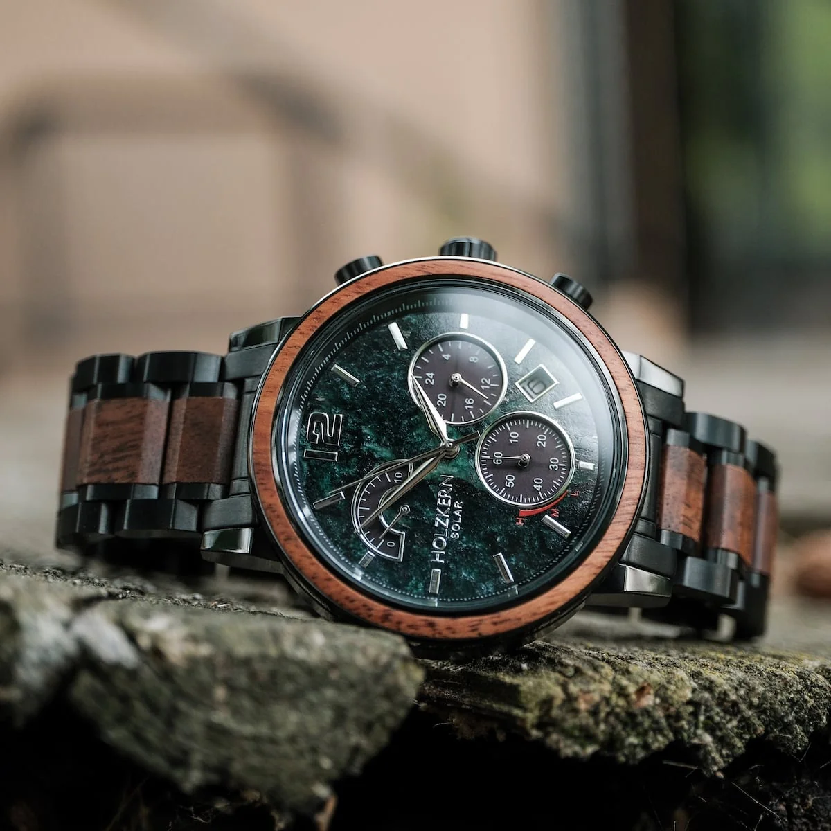 Holzkern Herrenuhr Scattered Marmor/Koa Solar HK1081