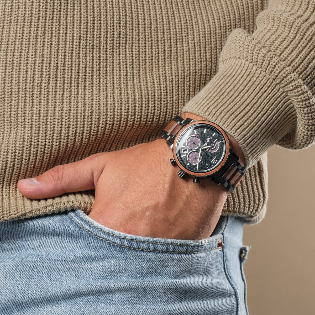 Holzkern Herrenuhr Scattered Marmor/Koa Solar HK1081