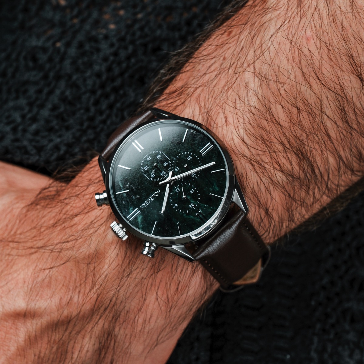Holzkern Herrenuhr Gifted (Grüner Marmor/Dunkelbraun)