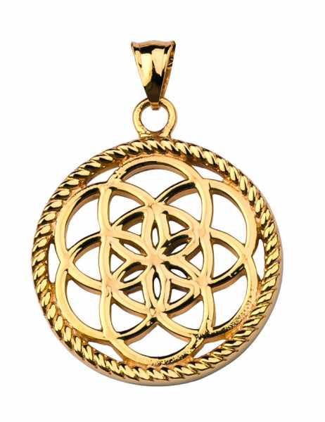 Traumfänger Anhänger aus goldfarbenem Edelstahl mit filigranem Netzdesign, rundem Durchmesser von ca. 2,5 cm und Schlaufe als Verschluss; Gesamt­länge ca. 37 mm – präsentiert in original Traumfänger Verpackung oder Satinsäckchen