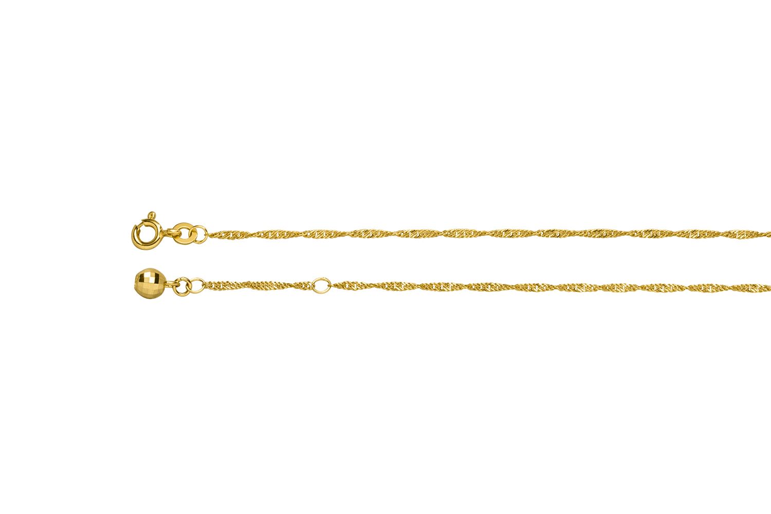 Fußkettchen aus 333 Gelbgold ohne Steinbesatz, 23–25 cm lang mit Zwischenöse und Federringverschluss