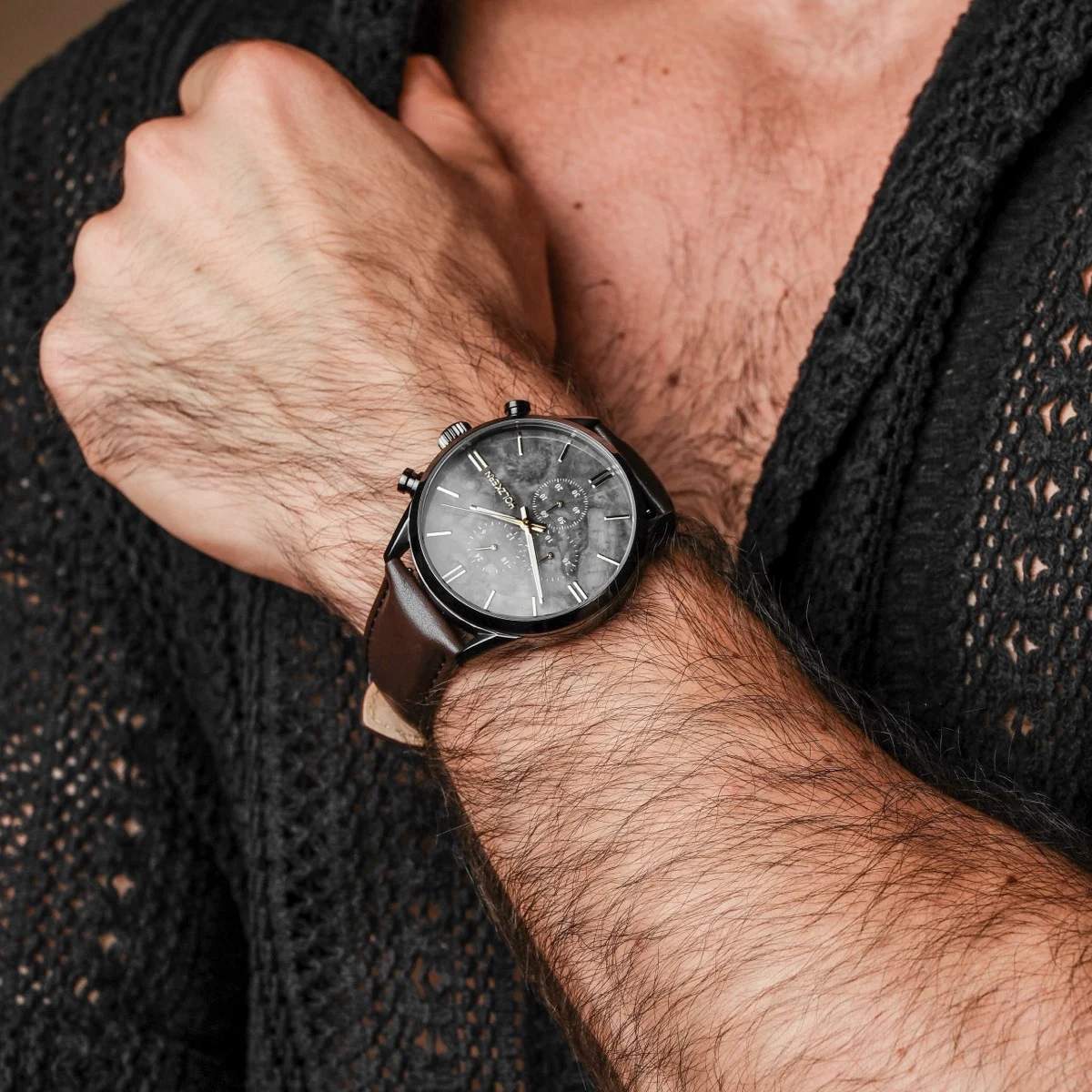 Holzkern Herrenuhr Gifted Grauer Marmor/Dunkelbraun