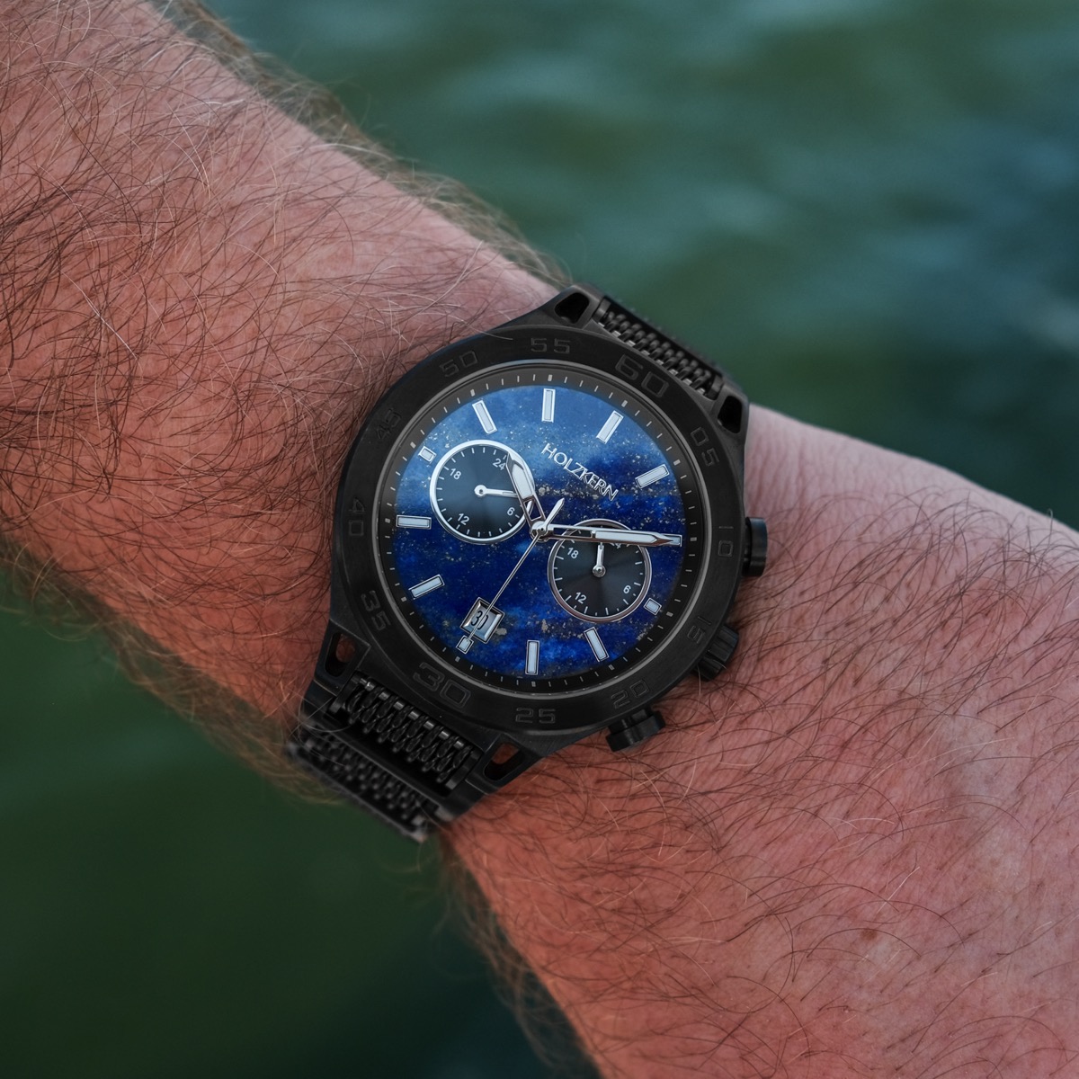 Holzkern Herrenuhr Aoraki Lapislazuli & Schwarz