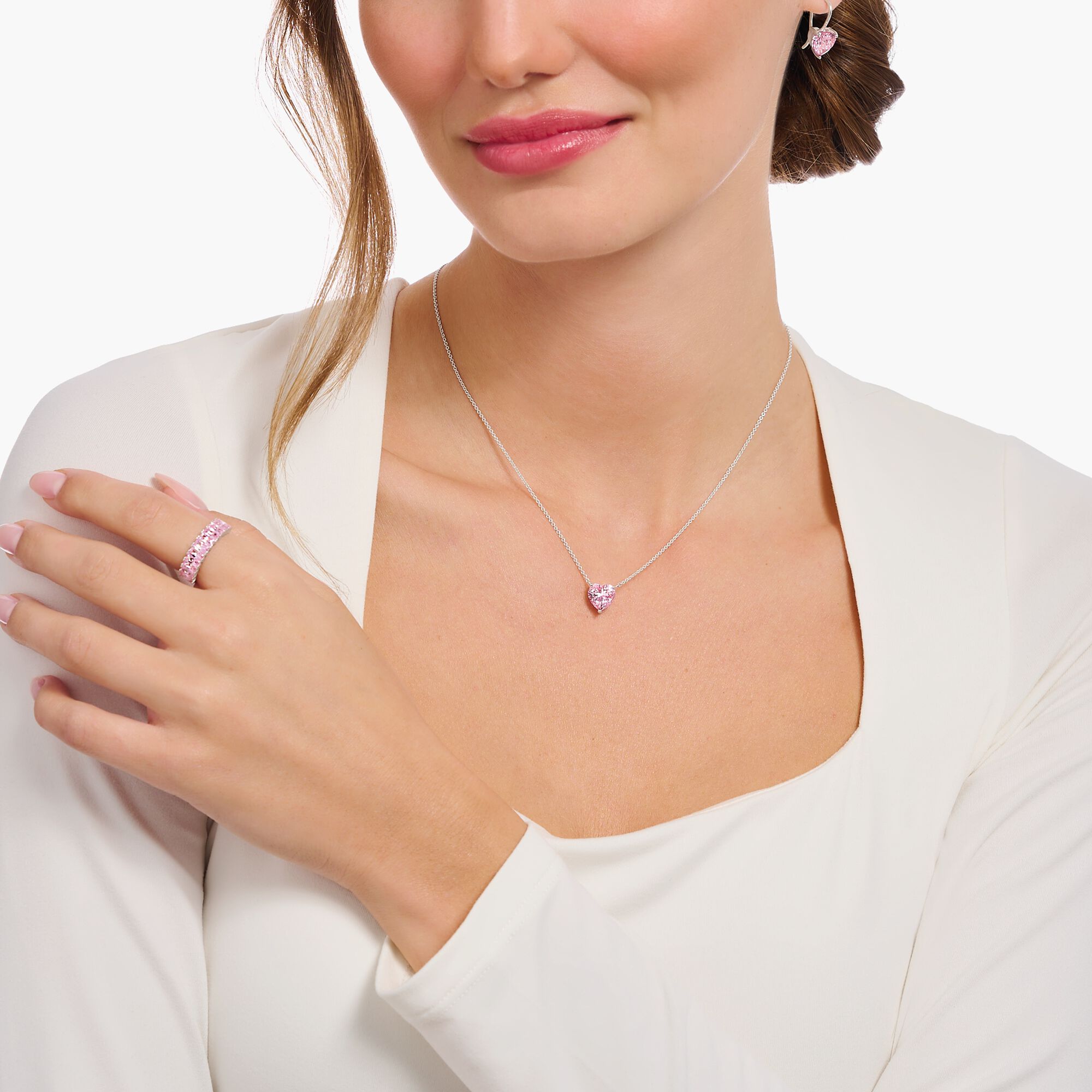 THOMAS SABO Kette mit pinkem Herz-Anhänger Silber KE2211-051-9