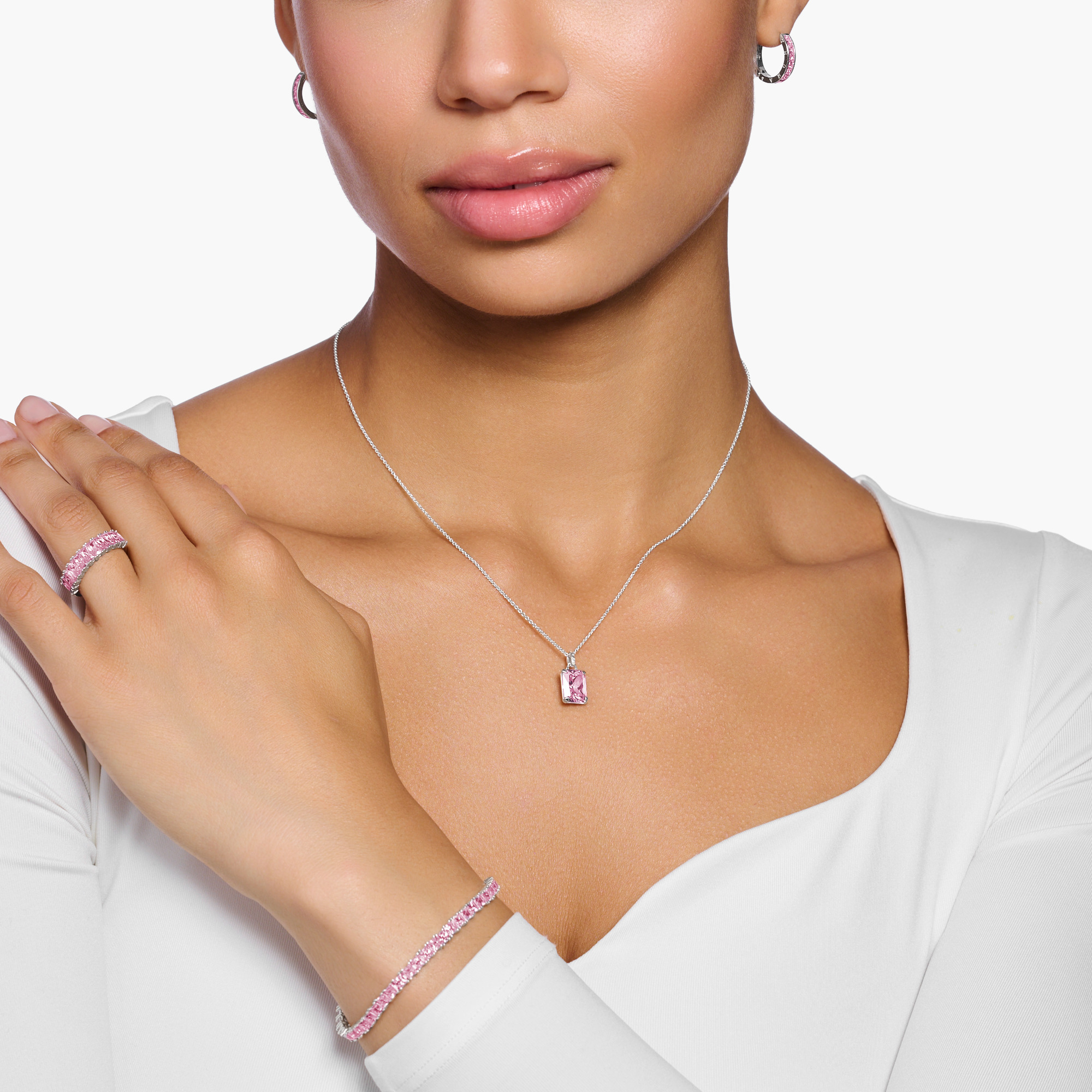 Thomas Sabo KE2089-051-9 Kette mit pinken und weißen Steinen Silber