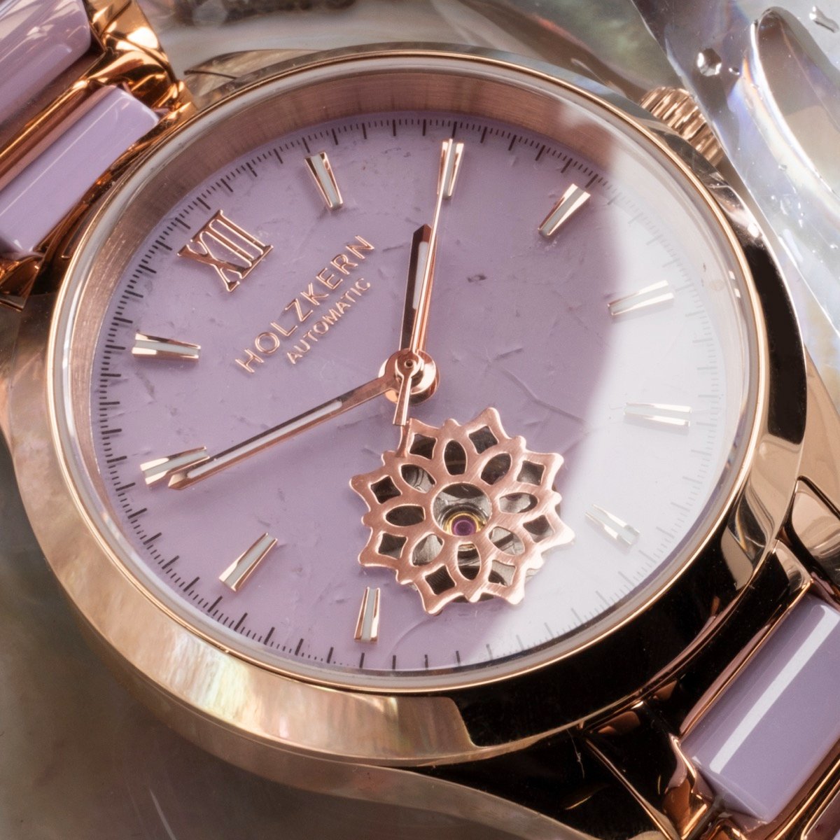 Holzkern Damenuhr Kaleidoscopic Amethyst & Keramik
