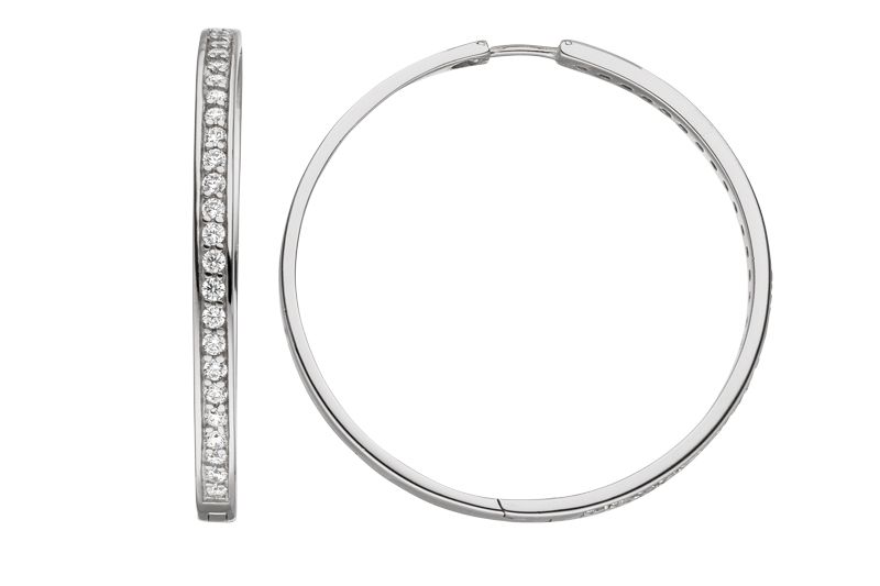 Creolen 65086-01 aus rhodiniertem 925 Silber mit Zirkonia, 35 mm Durchmesser, 3 mm breit, poliert, EAN 4066065022476