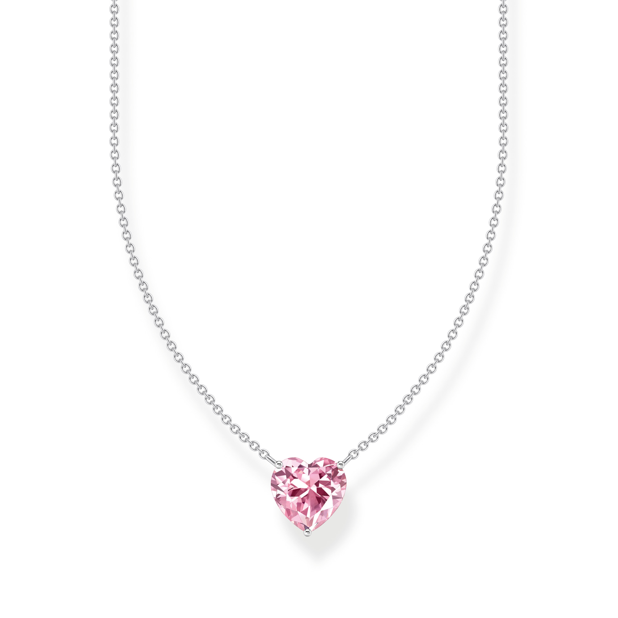 Thomas Sabo Kette aus recyceltem Silber mit pinkfarbenem Zirkonia im Herzschliff, verstellbare Länge bis 45 cm, Karabinerverschluss