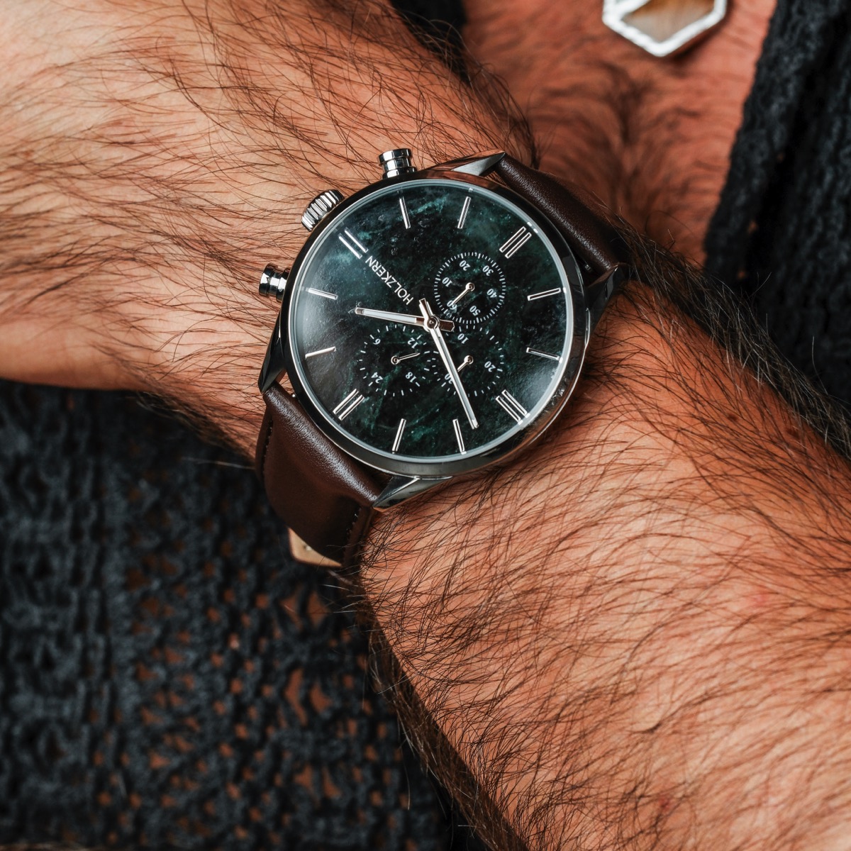 Holzkern Herrenuhr Gifted (Grüner Marmor/Dunkelbraun)