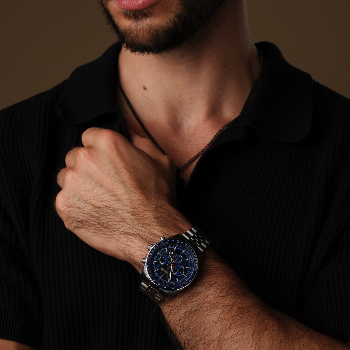 Holzkern Herrenuhr Openhorizon Blauer Marmor & Silber
