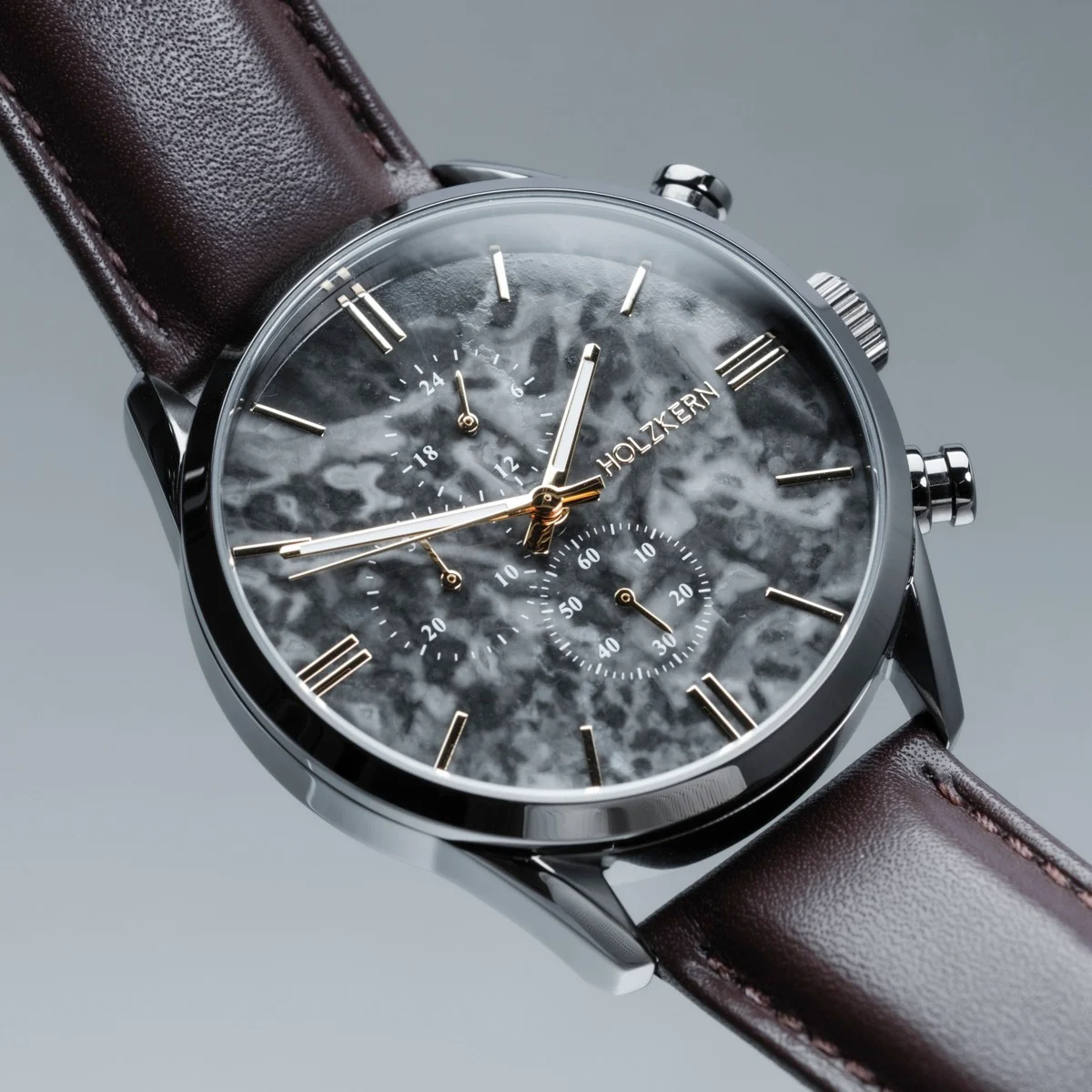Holzkern Herrenuhr Gifted Grauer Marmor/Dunkelbraun