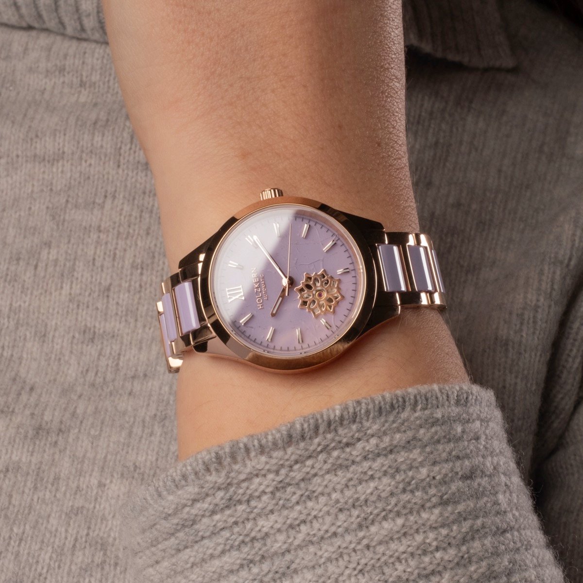 Holzkern Damenuhr Kaleidoscopic Amethyst & Keramik