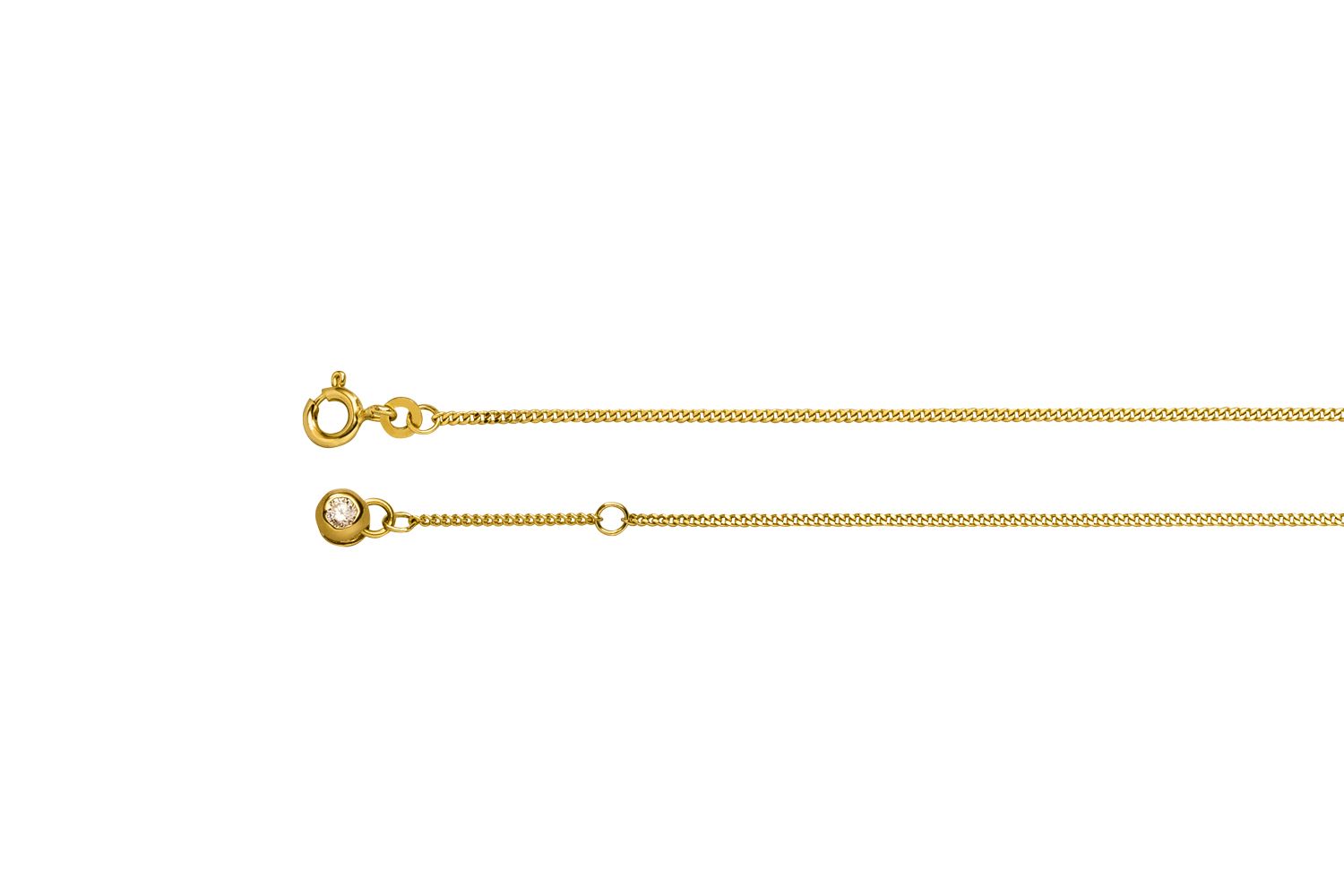 Fußkettchen aus 333 Gelbgold mit Zirkonia, längenverstellbar von 23 bis 25 cm, mit Federringverschluss