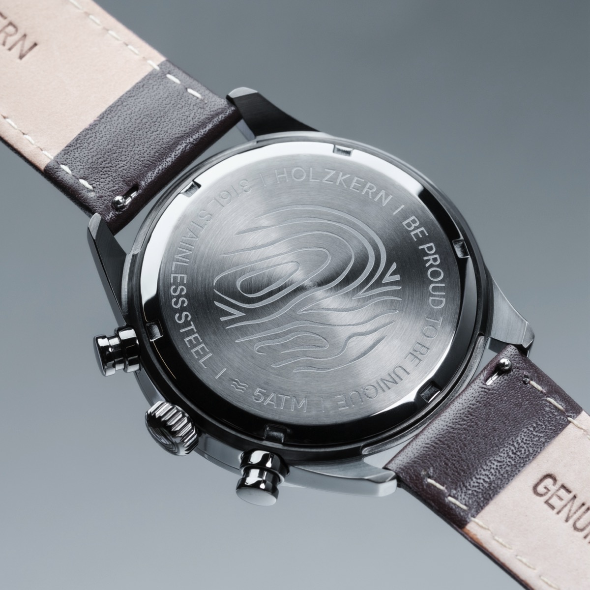 Holzkern Herrenuhr Gifted Grauer Marmor/Dunkelbraun