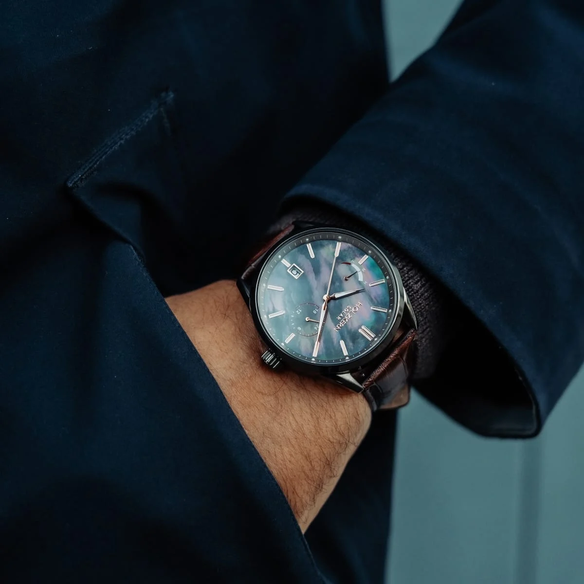 Holzkern Herrenuhr Substantial Perlmutt/Dunkelgrau