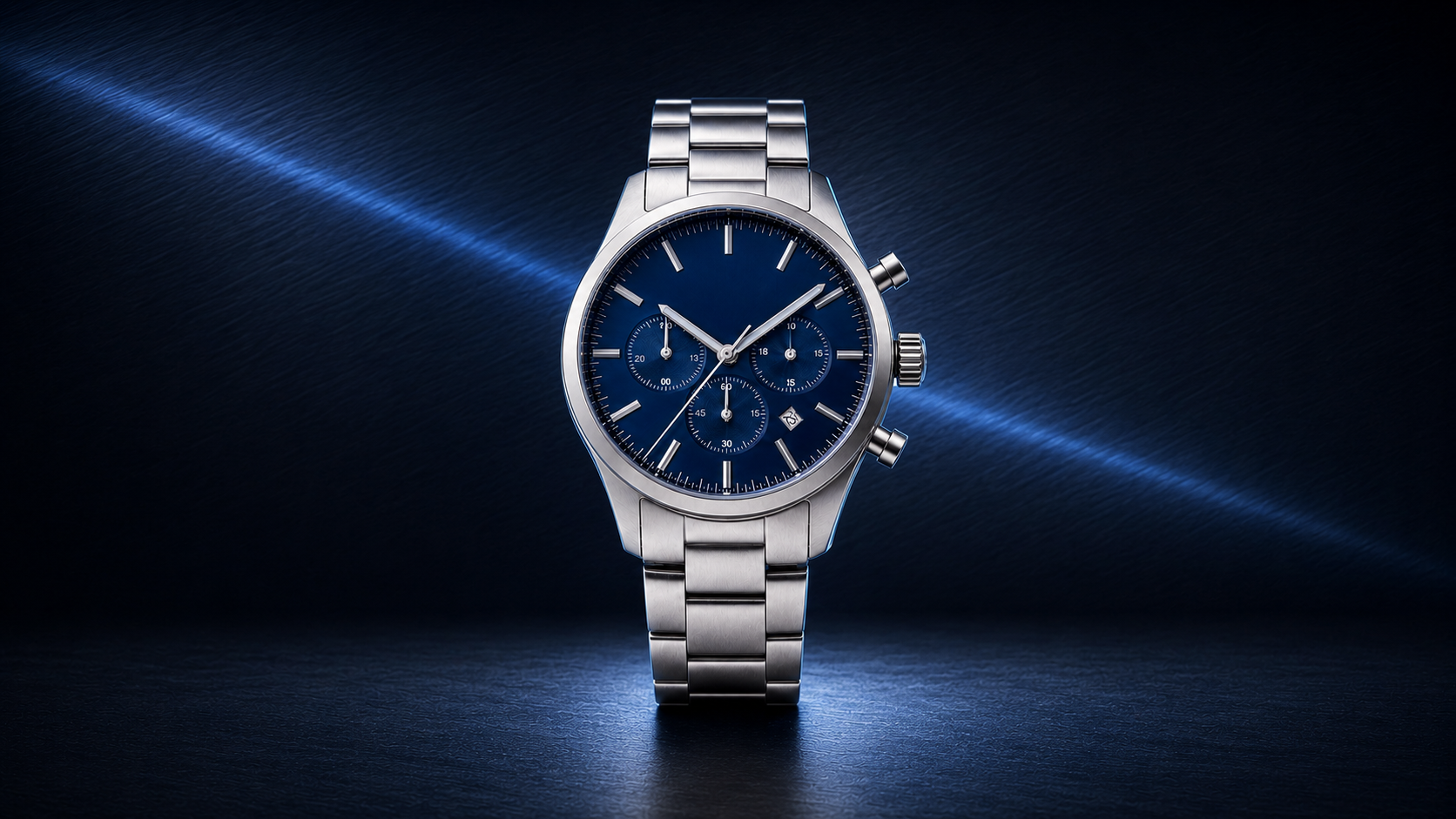 Herrenuhr mit blauem Zifferblatt und Edelstahlarmband