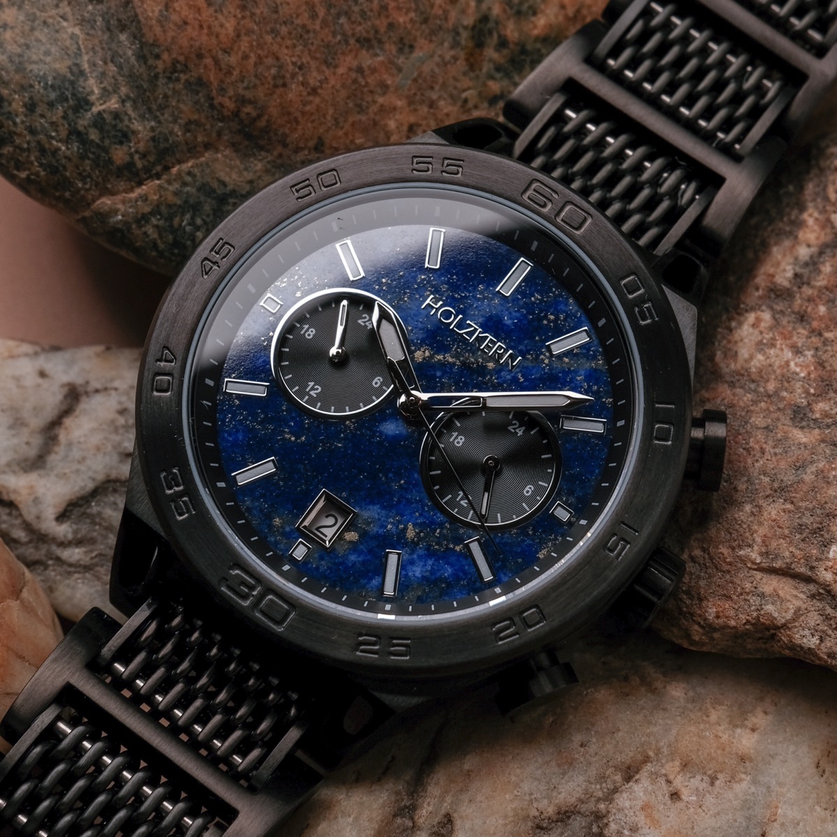Holzkern Herrenuhr Aoraki Lapislazuli & Schwarz