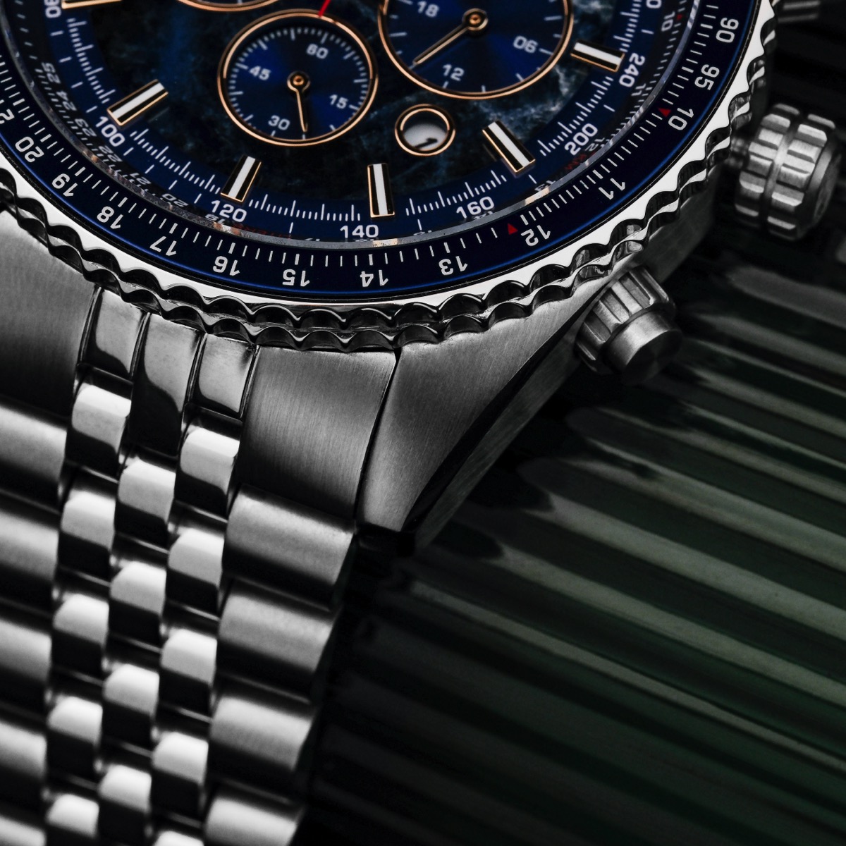 Holzkern Herrenuhr Openhorizon Blauer Marmor & Silber