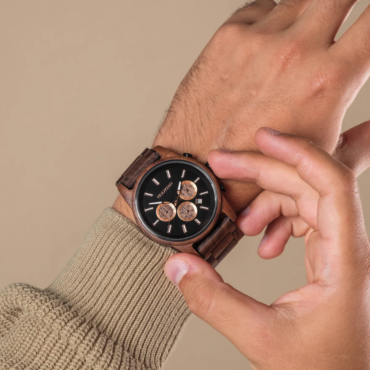 Holzkern Herrenuhr Buschwerk Walnuss/Marmor