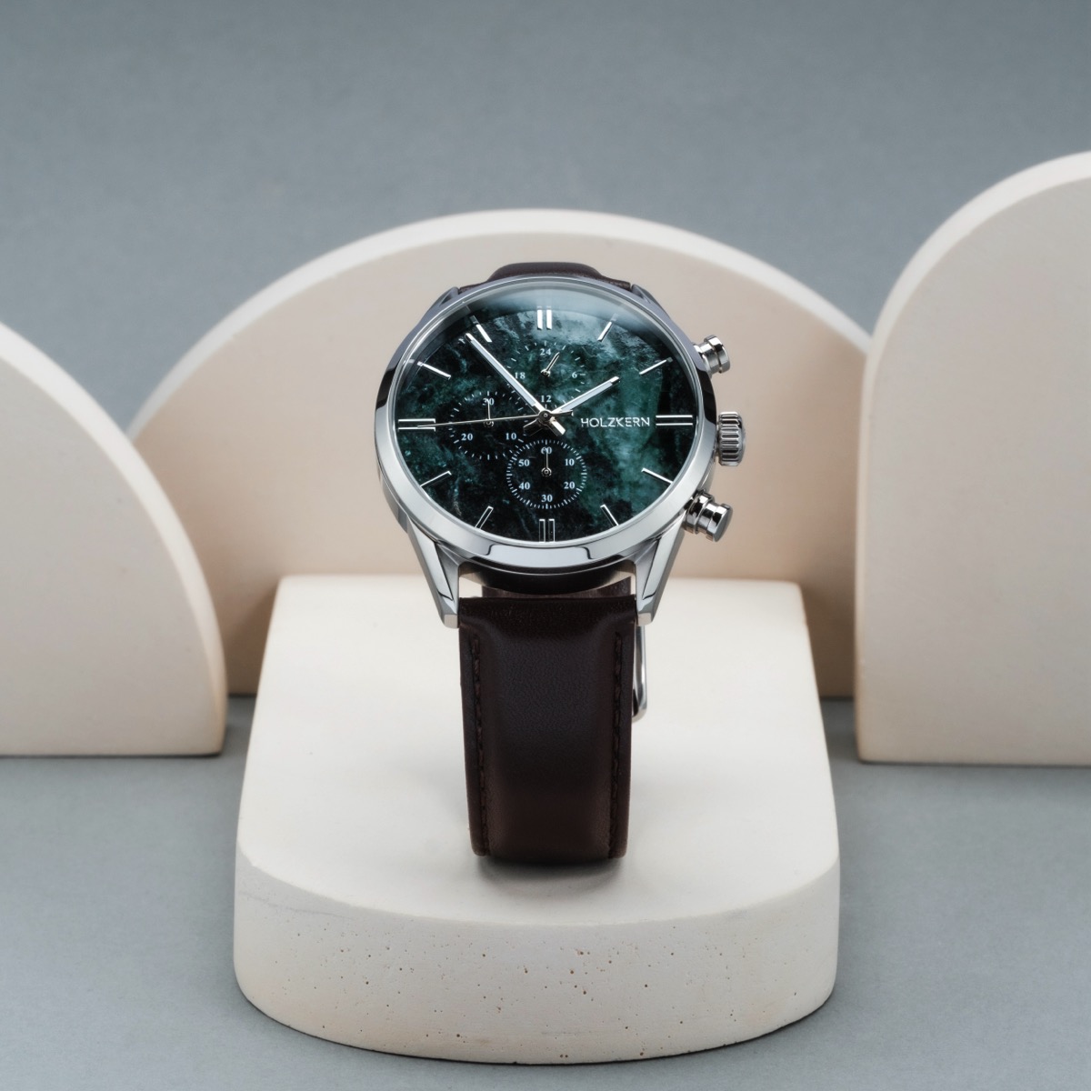 Holzkern Herrenuhr Gifted (Grüner Marmor/Dunkelbraun)