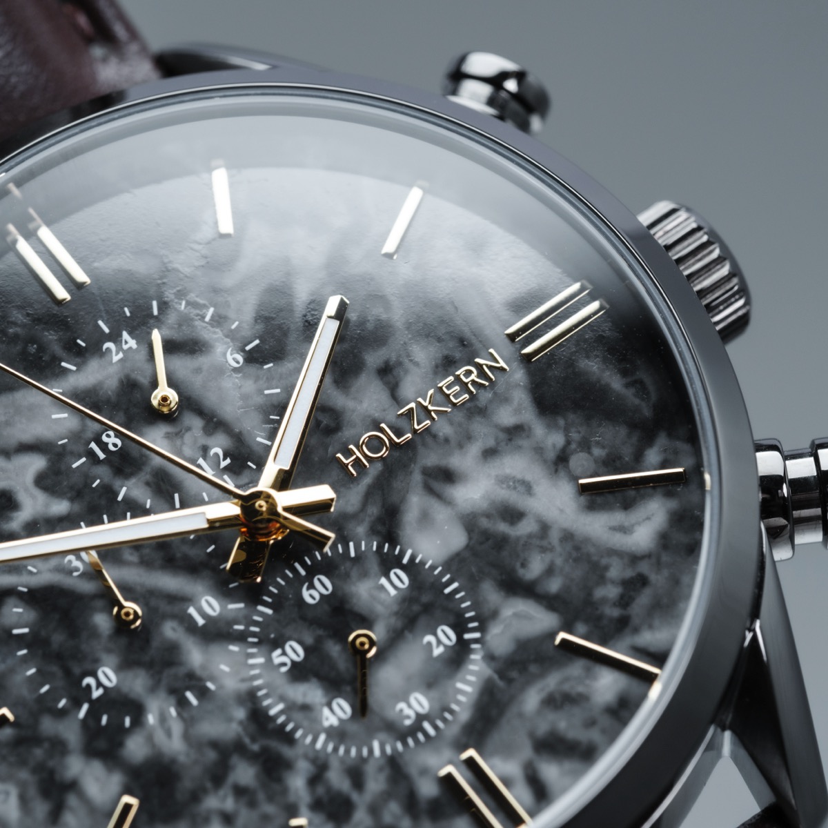 Holzkern Herrenuhr Gifted Grauer Marmor/Dunkelbraun